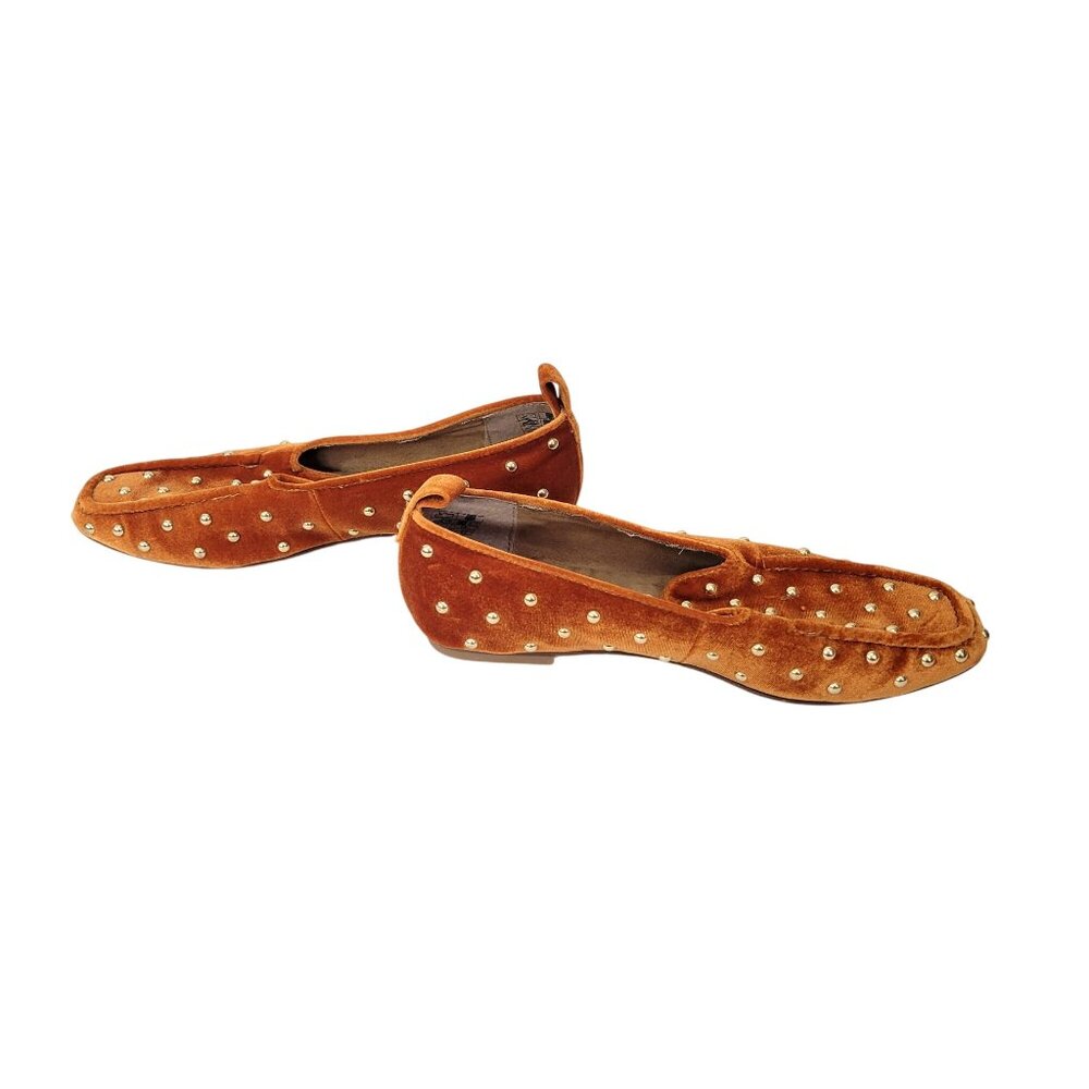 Kelsi Dagger Women's Velvet Loafers Finley Studded Square Toe Flats In Burnt Ora - Picture 6 of 9
